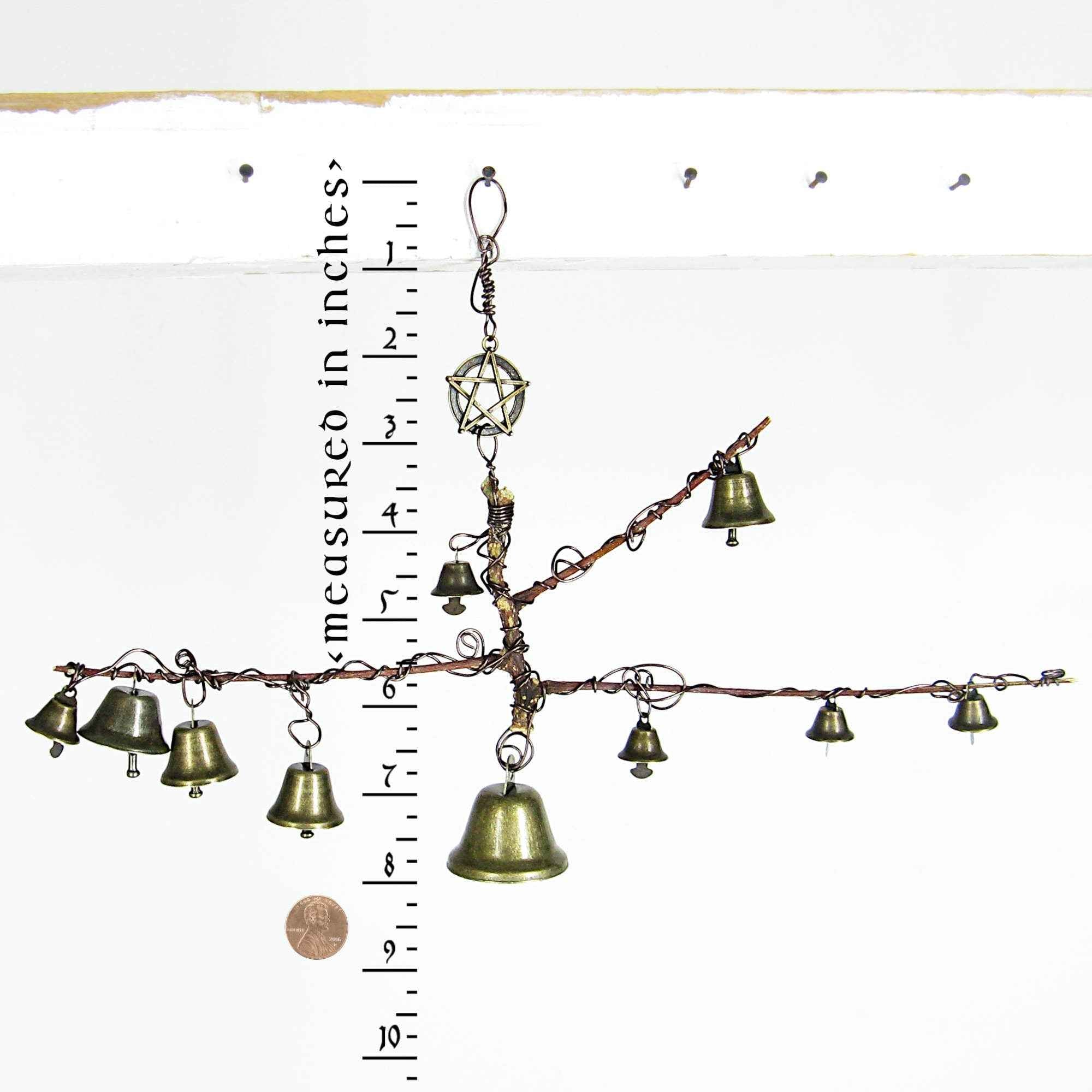 Witch's Bell: Peculiar Branch, 10 Bells, Pentagram Charm - Handcrafted