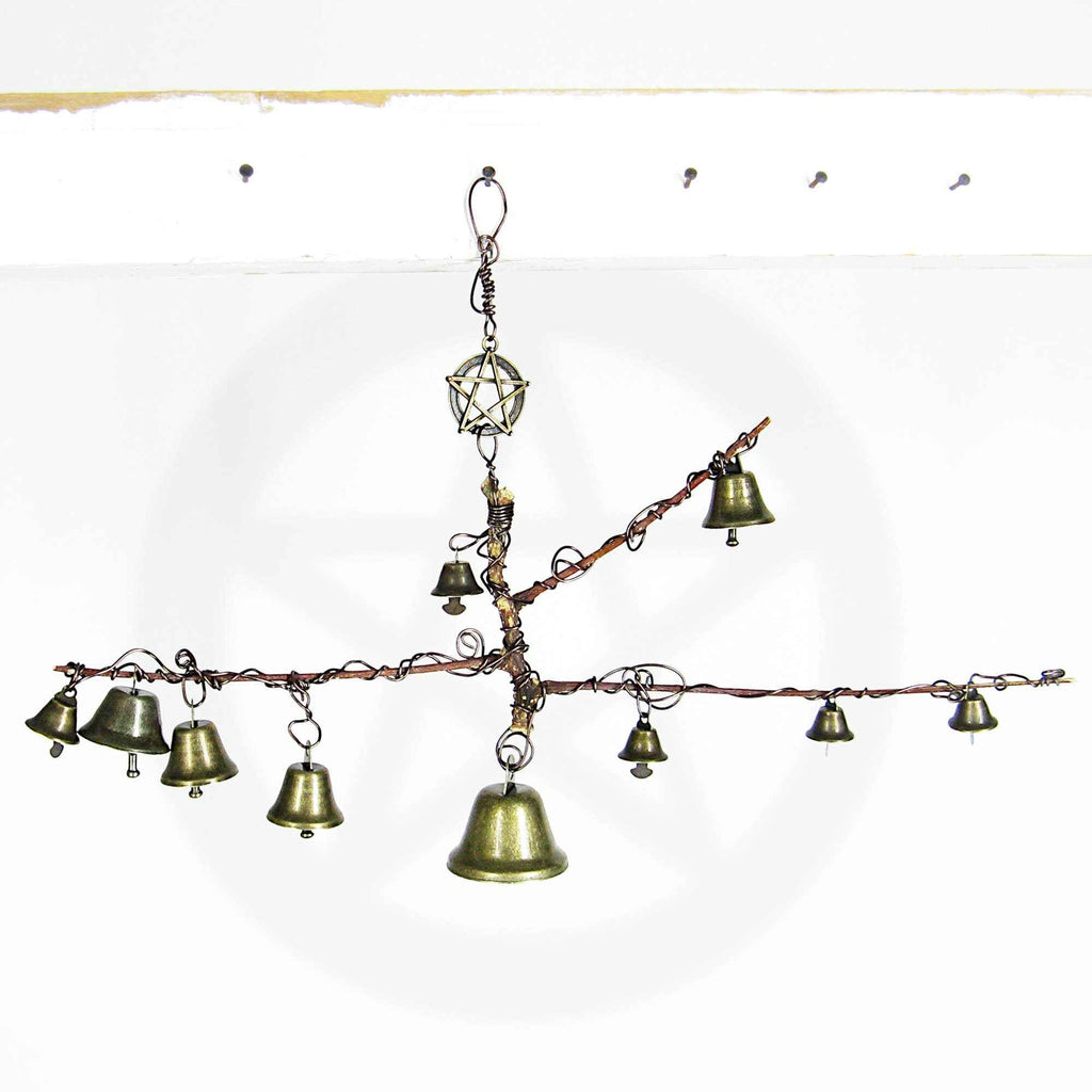 Witch's Bell: Peculiar Branch, 10 Bells, Pentagram Charm - Handcrafted