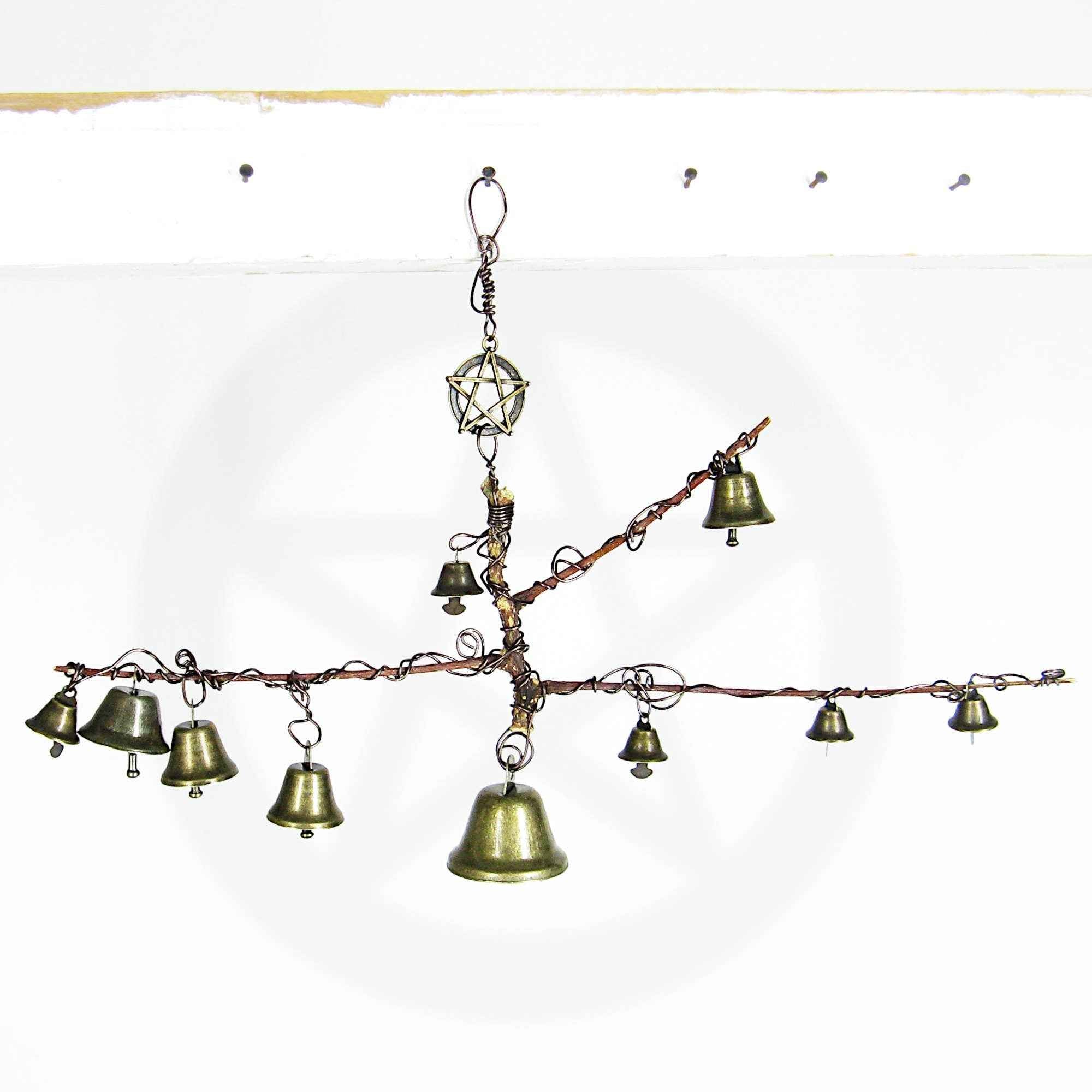 Witch's Bell: Peculiar Branch, 10 Bells, Pentagram Charm - Handcrafted