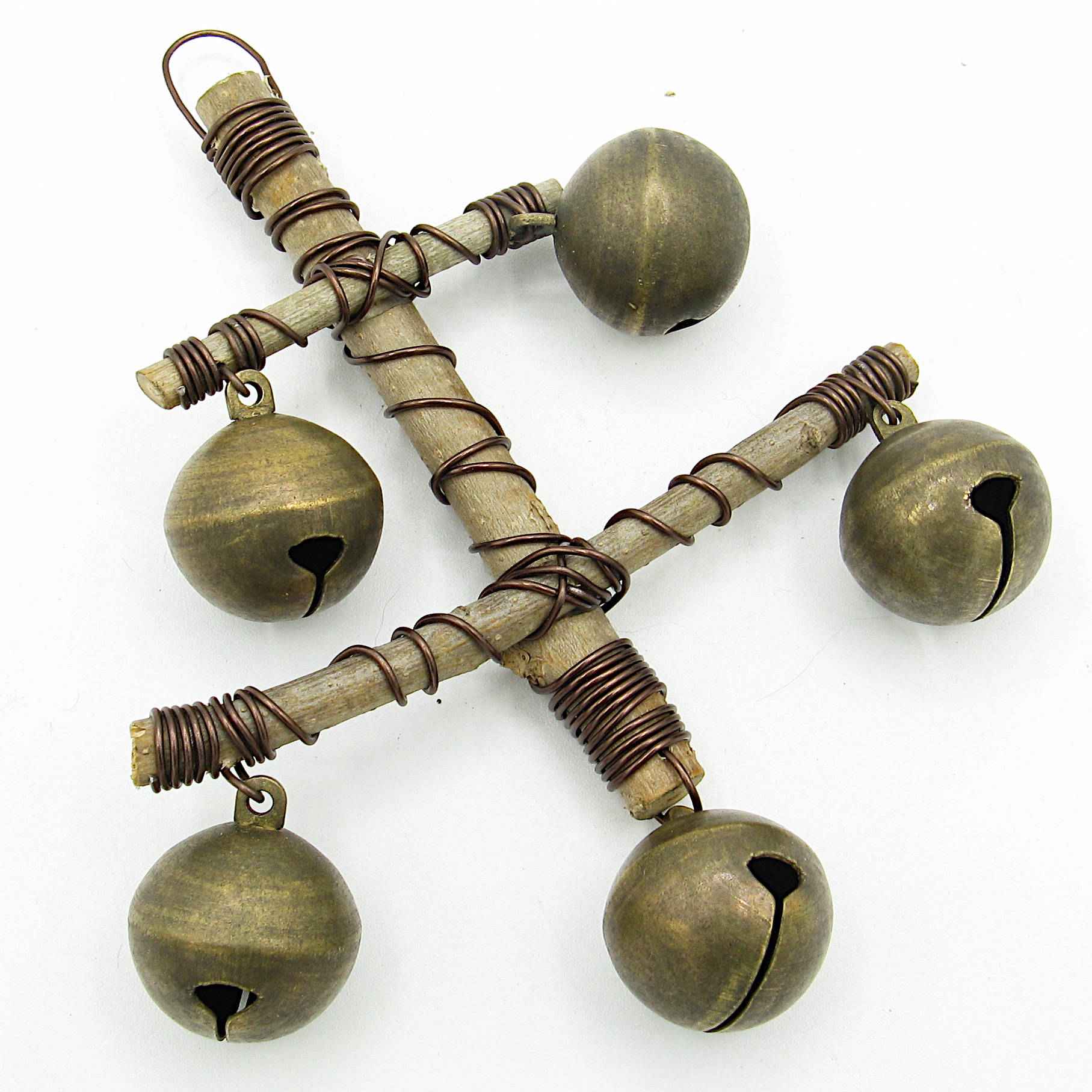 Witch's Bell: "Anchor" of Twigs with 5 Large Sleigh Bells  - Handcrafted