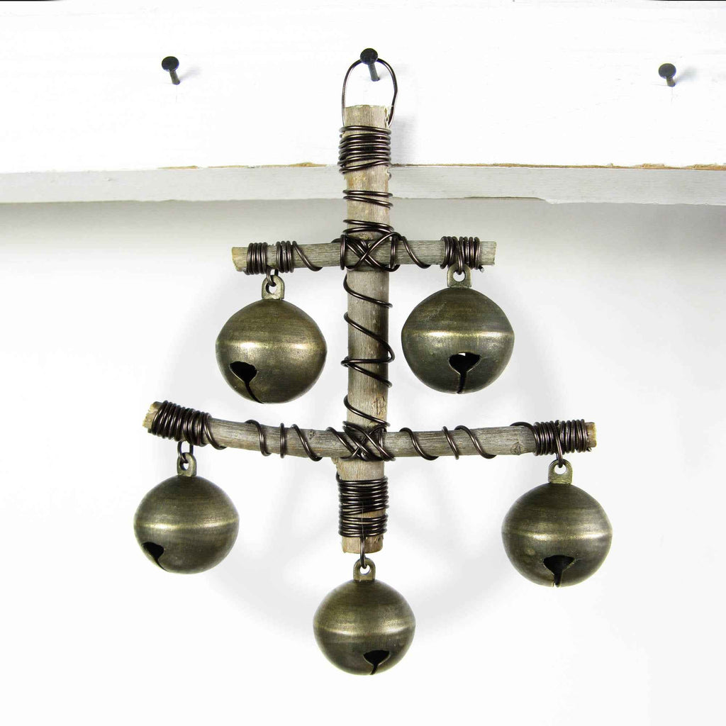 Witch's Bell: "Anchor" of Twigs with 5 Large Sleigh Bells  - Handcrafted