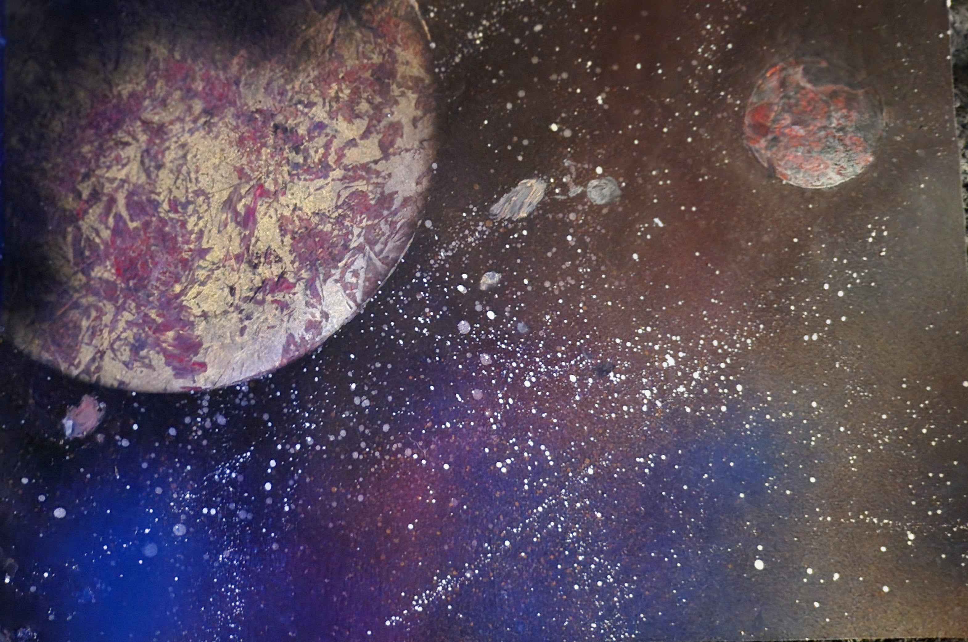 Saffron Nebula Hand-Painted Reclaimed Cosmic Art