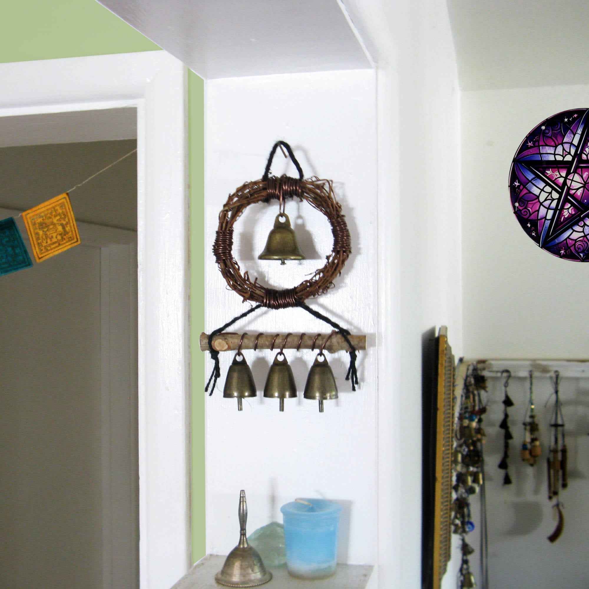 Witch's Bell: Small Wreath, Twig, Braided Twine, Spiral - Handcrafted