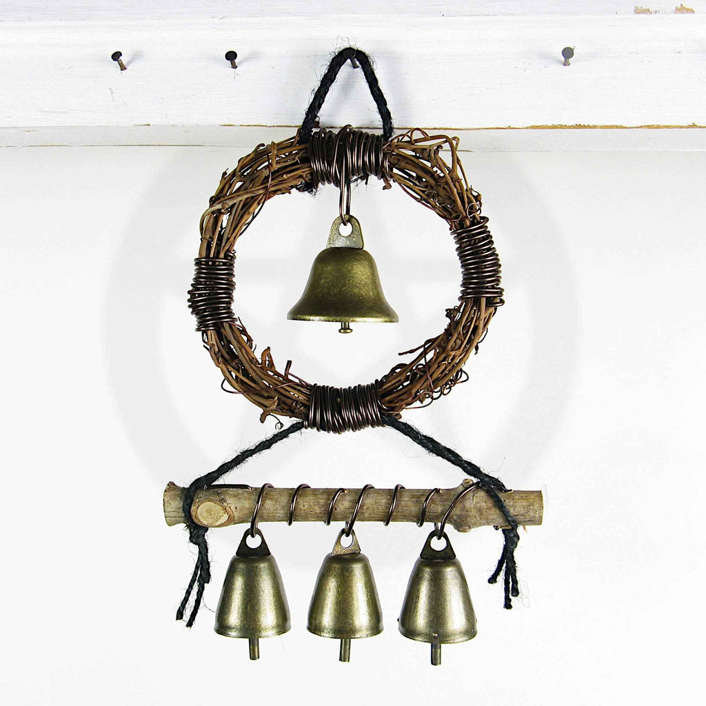 Witch's Bell: Small Wreath, Twig, Braided Twine, Spiral - Handcrafted