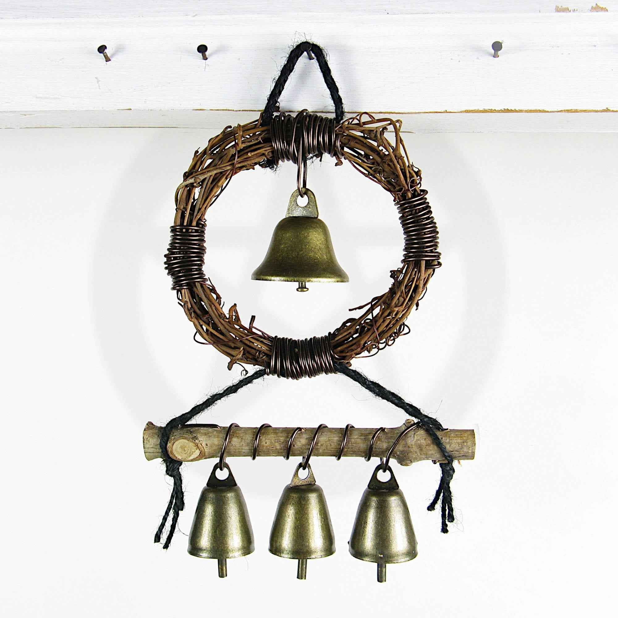 Witch's Bell: Small Wreath, Twig, Braided Twine, Spiral - Handcrafted