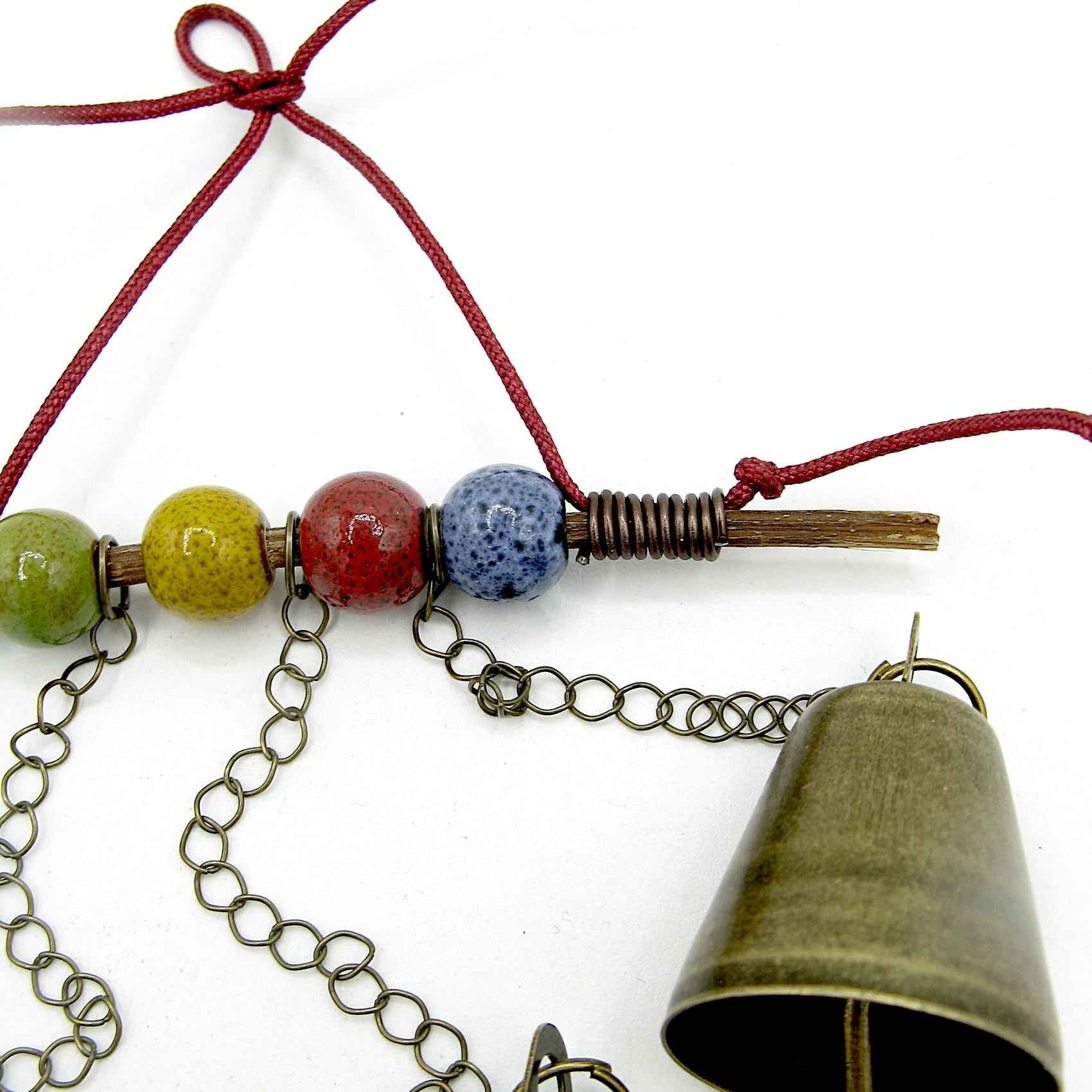 Witch's Bell: Twig, Beads, Chains - Handcrafted