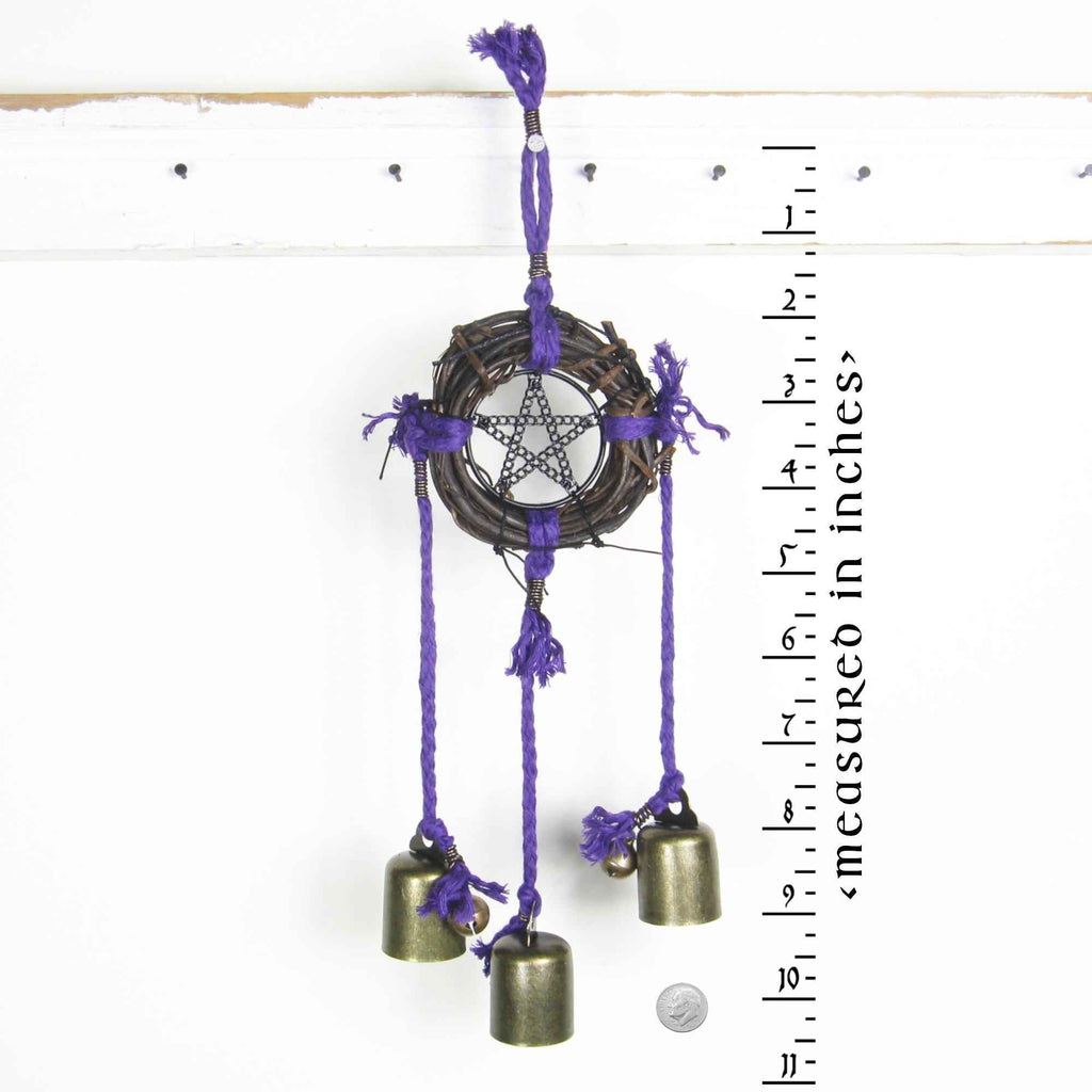 Witch's Bell: Wreath, Black Pentacle, Purple Twine - Handcrafted