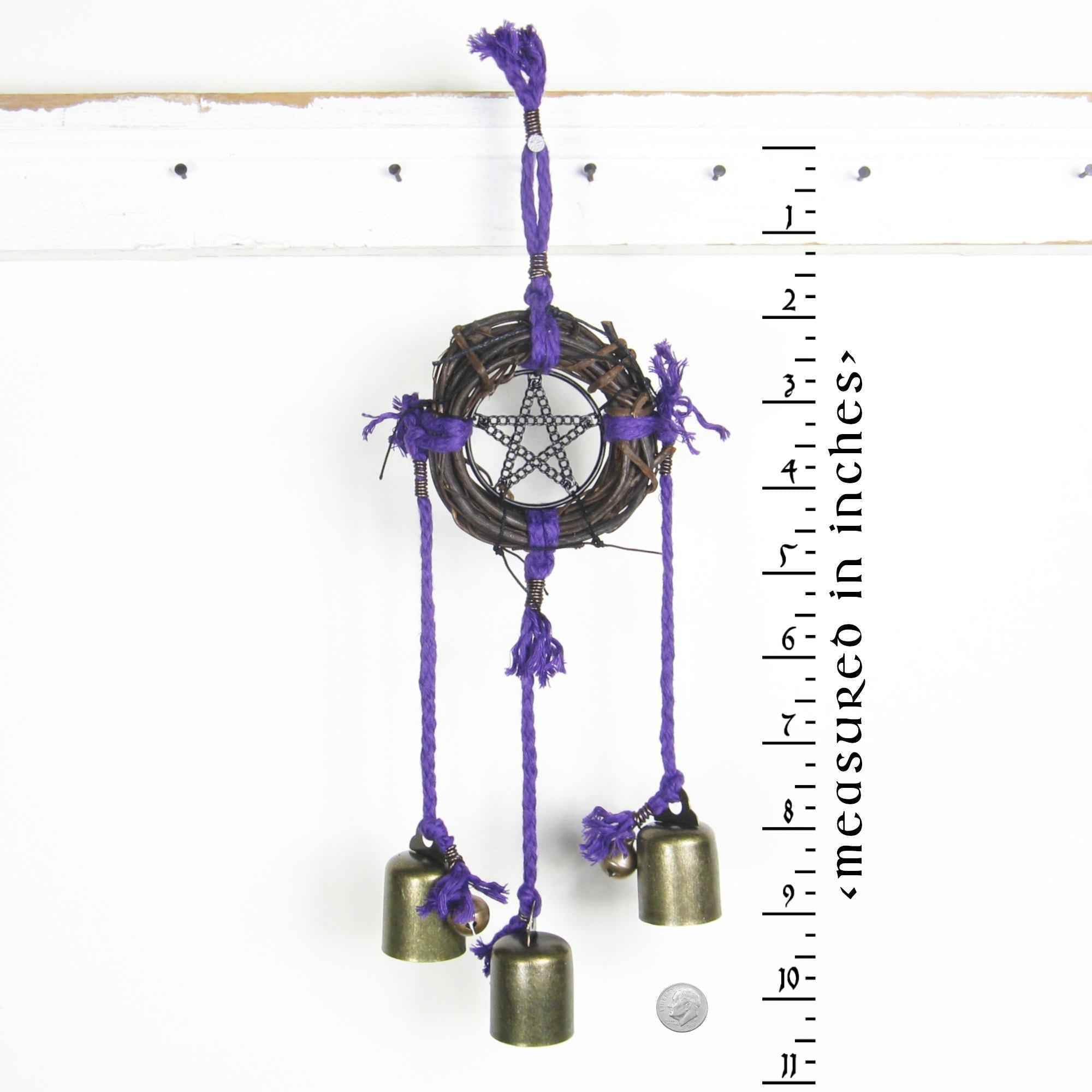 Witch's Bell: Wreath, Black Pentacle, Purple Twine - Handcrafted