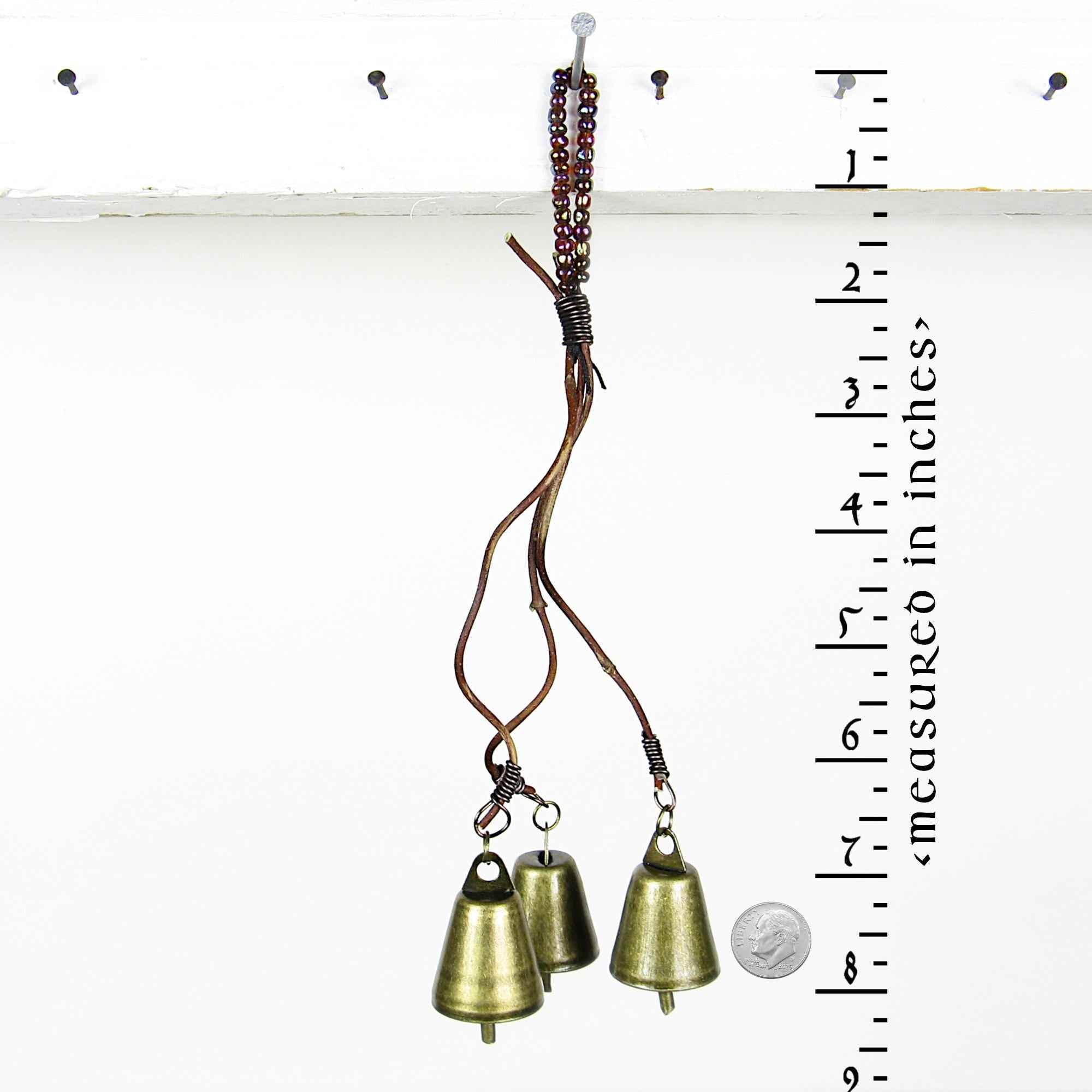 Witch's Bell: 3 Bells on Vines with Glass Beads