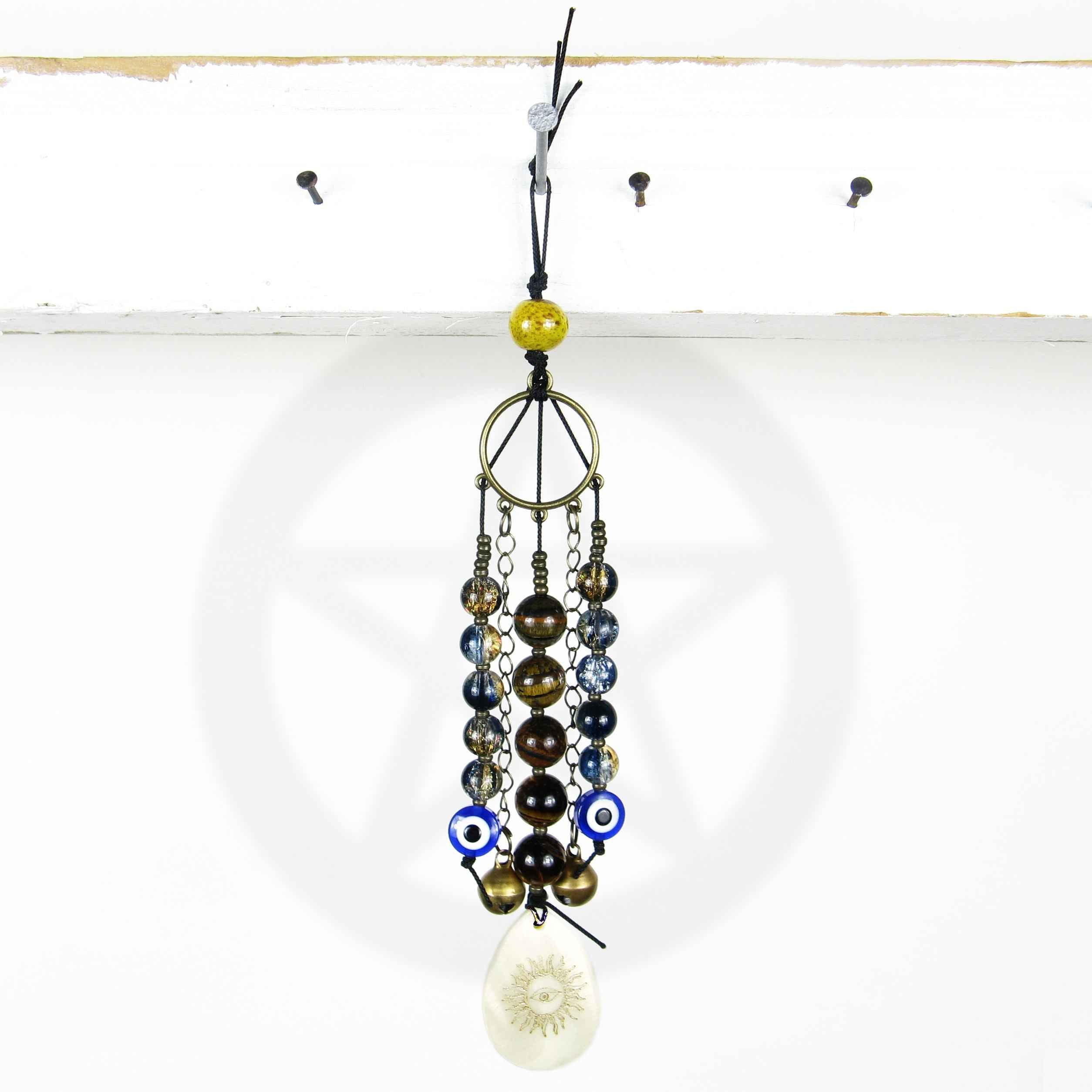 Evil Eye Talisman With Tiger Eye Beads & Shell - Handcrafted