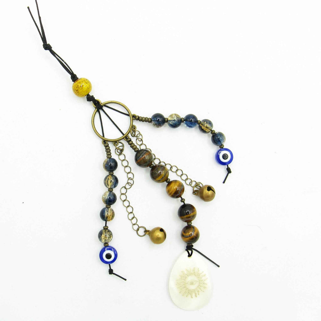 Evil Eye Talisman With Tiger Eye Beads & Shell - Handcrafted