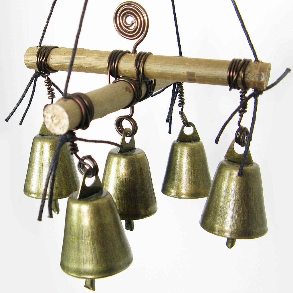 Hanging Witch's Bell with Cross of Twigs, Five Bells, Spiral - Handcrafted