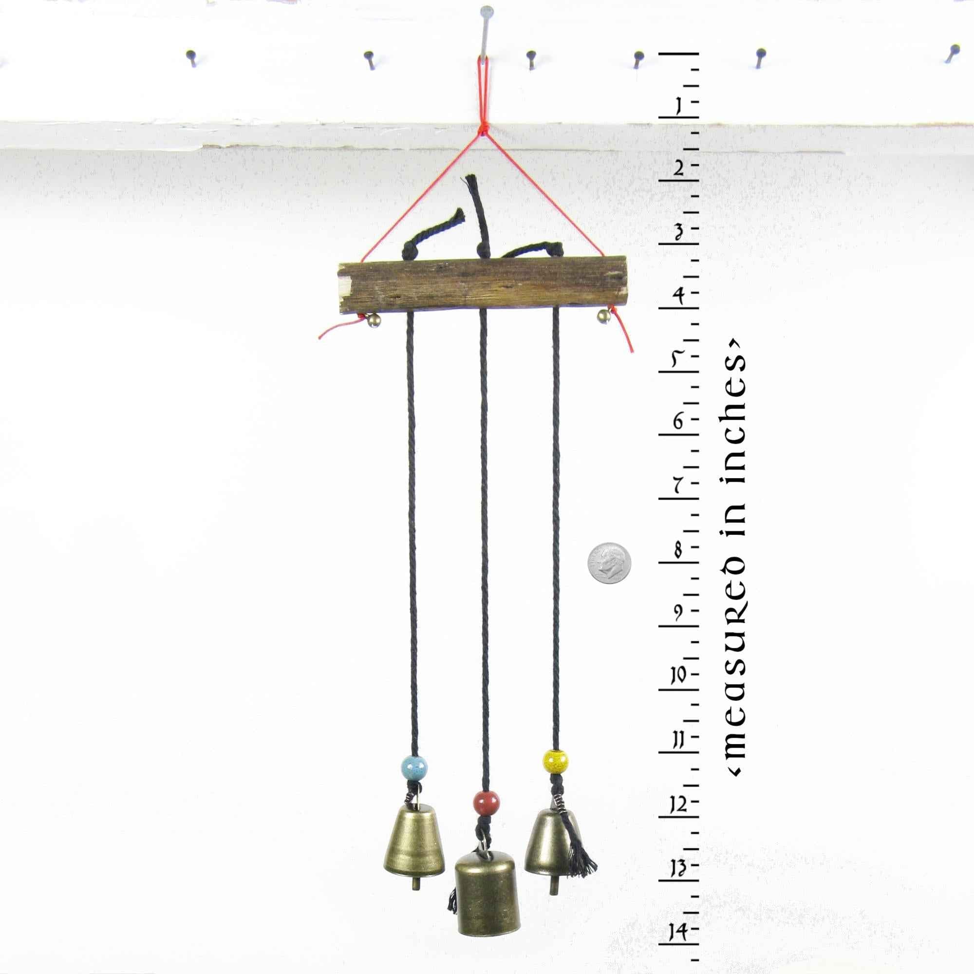 Witch's Bell: Three Bells on Long Black Cords Hanging from Branch - Handcrafted